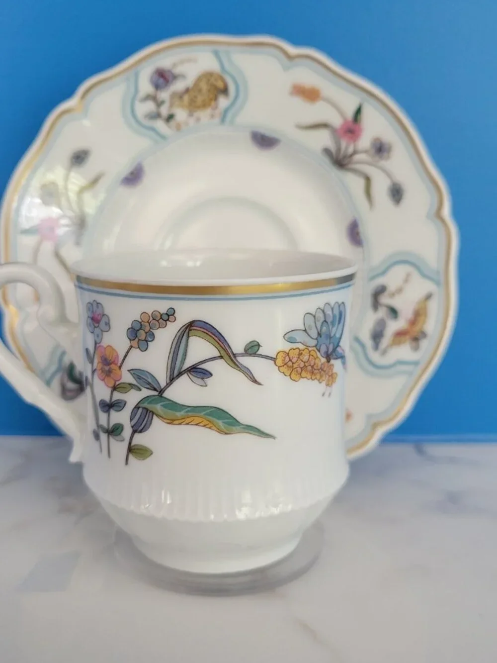 VTG Haviland Limoges France Golden Quail Teacup Saucer Fine China Bird French
